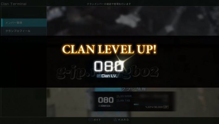 LV80:所属クランレベルアップ
